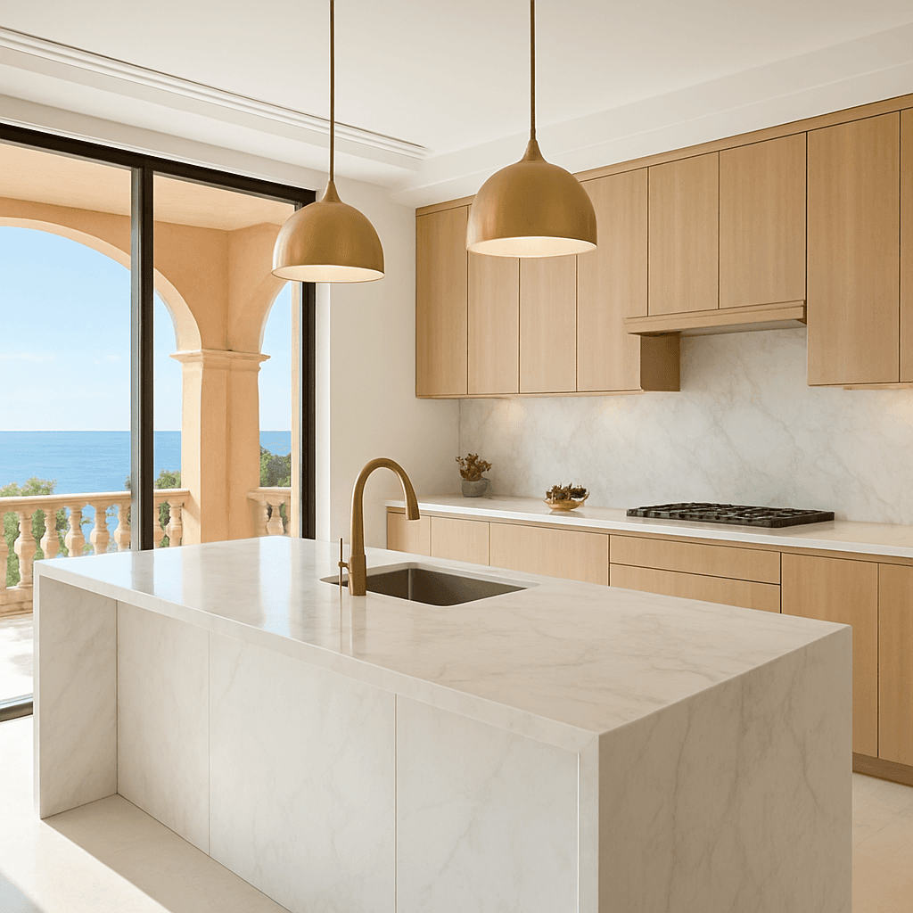 Moderne offene Küche einer Neubauwohnung in Umag, Istrien